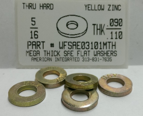 5/16 SAE MEGA THICK FLAT WASHER THRU HARDENED STEEL YELLOW ZINC PLATED .090-.110 THICK