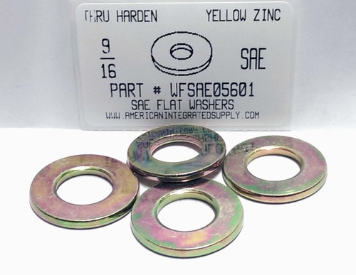 9/16 SAE FLAT WASHER THRU HARDENED STEEL YELLOW ZINC PLATED 1-3/16" OUTER DIAMETER