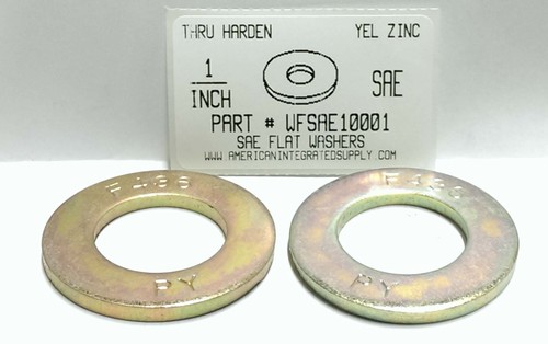 1 SAE FLAT WASHER THRU HARDENED STEEL YELLOW ZINC PLATED