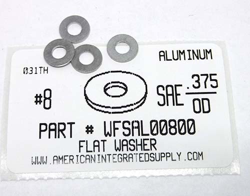 #8 FLAT WASHER ALUMINUM .174"IDX.375"ODX.031 NOM.