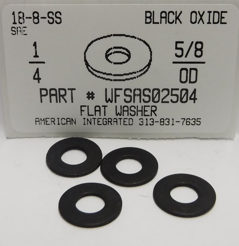 1/4 FLAT WASHER 18-8 STAINLESS STEEL BLACK OXIDE .281"ID X .625"OD X .050"TH +/-