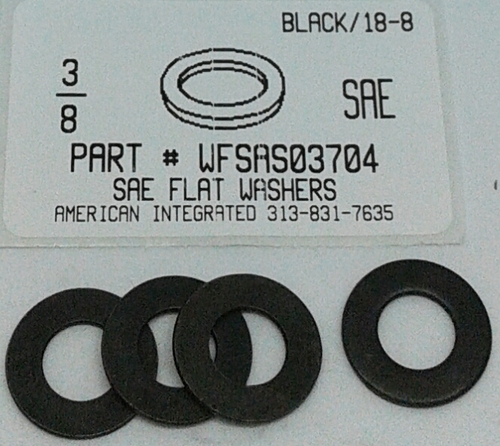 3/8 FLAT WASHER 18-8 STAINLESS STEEL BLACK OXIDE .406"ID X .875"OD X .050"TH +/-