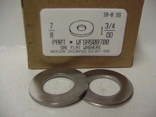 7/8 SAE FLAT WASHER 18-8 STAINLESS STEEL .937"IDX1.75"ODX.160"-.108"TH