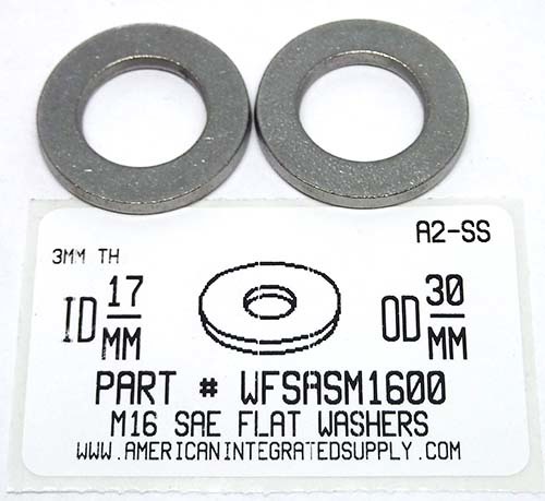 M16 FLAT WASHER A2 STAINLESS STEEL 17IDX30ODX3MM THICK D125A