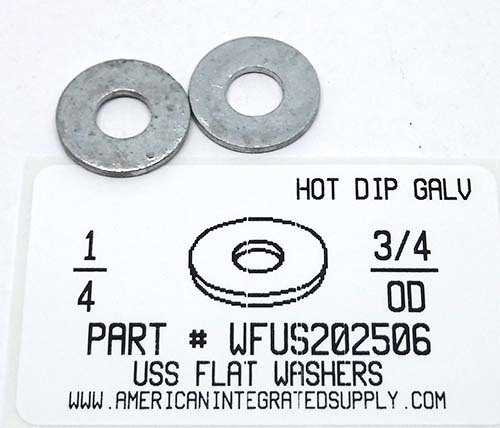 1/4 USS FLAT WASHER STEEL HOT DIP GALVANIZED .312" ID X .750" OD .051"-.080" TH +/-