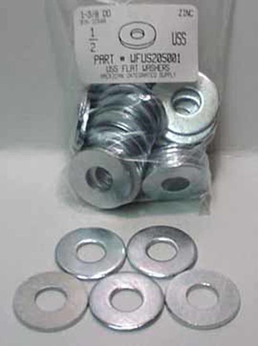 1/2 USS FLAT WASHER STEEL ZINC PLATED 1-3/8" OUTER DIAMETER.