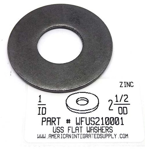 1 USS FLAT WASHER STEEL ZINC PLATED 2-1/2" OUTER DIAMETER