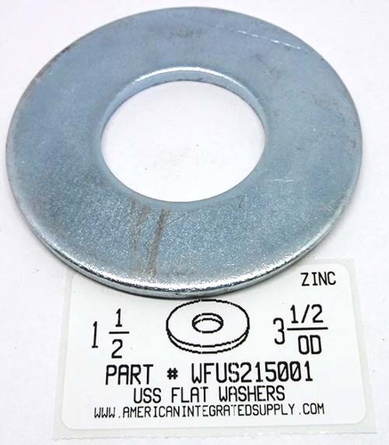 1-1/2 USS FLAT WASHER STEEL ZINC PLATED 3-1/2" OUTER DIAMETER