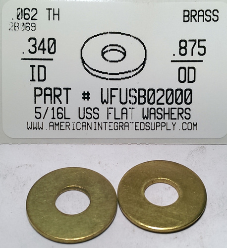 5/16L FLAT WASHER BRASS .340"IDX.875"ODX.062"TH +/-