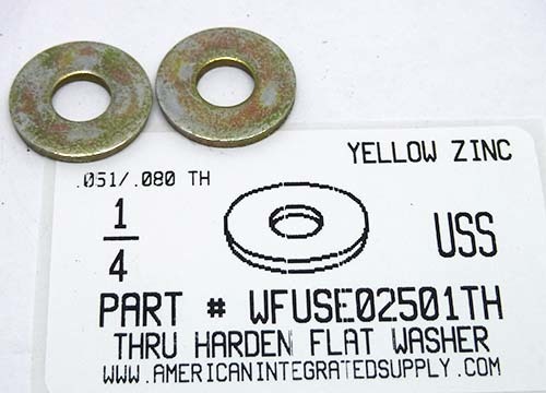 1/4 USS FLAT WASHER .072 THICK THRU HARDENED STEEL YELLOW ZINC PLATED