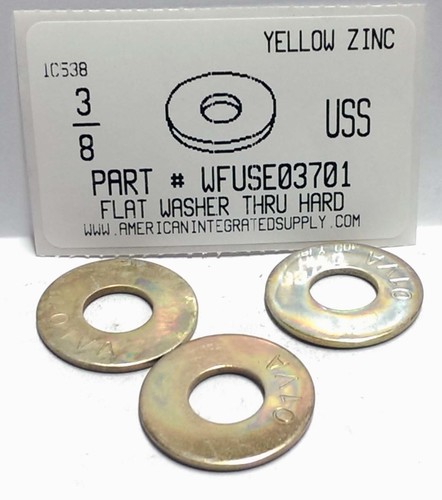 3/8 USS FLAT WASHER THRU HARDENED STEEL YELLOW ZINC PLATED