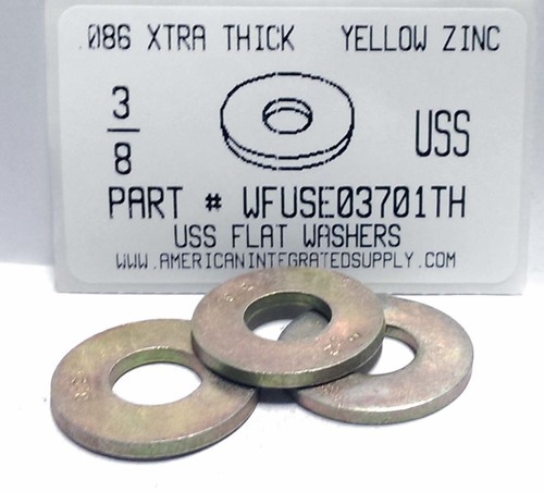 3/8 USS FLAT WASHER .079/.098 THICK THRU HARDENED STEEL YELLOW ZINC PLATED