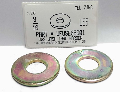 9/16 USS FLAT WASHER THRU HARDENED STEEL YELLOW ZINC PLATED 1-1/2" OUTER DIAMETER