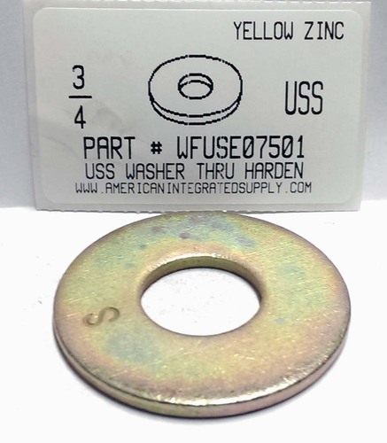 3/4 USS FLAT WASHER THRU HARDENED STEEL YELLOW ZINC PLATED