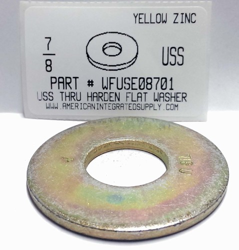 7/8 USS FLAT WASHER THRU HARDENED STEEL YELLOW ZINC PLATED