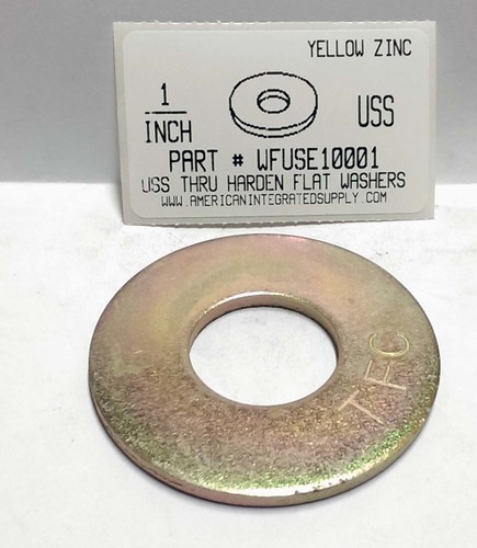 1 USS FLAT WASHER THRU HARDENED STEEL YELLOW ZINC PLATED