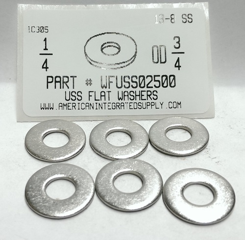 1/4 USS FLAT WASHER 18-8 STAINLESS STEEL .312"IDX.750"ODX.080"-.051"TH