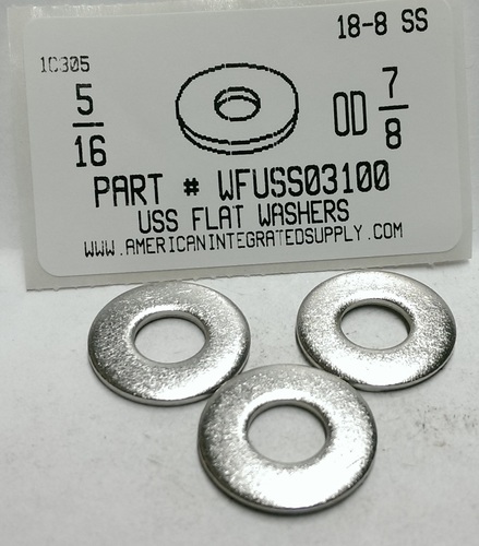 5/16 USS FLAT WASHER 18-8 STAINLESS STEEL .375"IDX.875"ODX.104"-.064"TH