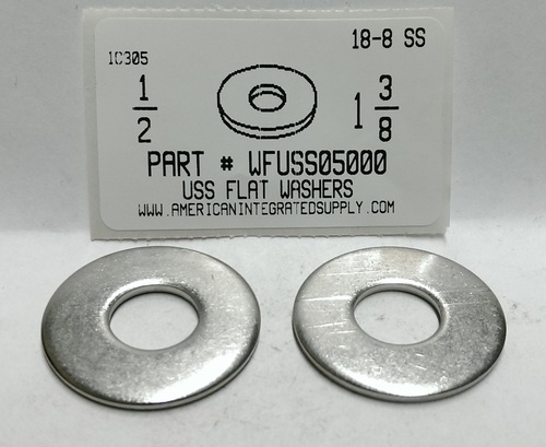 1/2 USS FLAT WASHER 18-8 STAINLESS STEEL .562"IDX1.375"ODX.132"-.086"TH