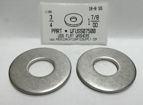 3/4 USS FLAT WASHER 18-8 STAINLESS STEEL .812"IDX2.00"ODX.177"-.122"TH