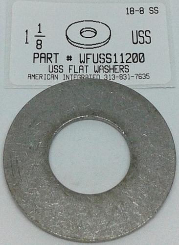 1-1/8 FLAT WASHER 18-8 STAINLESS STEEL 1.187"ID X 2-1/2"OD X .125"+/-TH