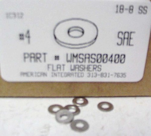 #4 FLAT WASHER .125"IDX.312"OD NOMINAL 18-8 STAINLESS STEEL