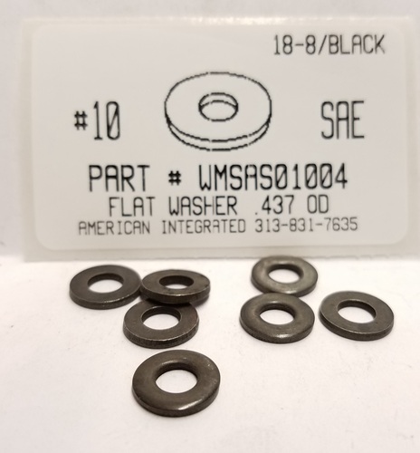 #10 FLAT WASHER .437"OD 18-8 STAINLESS STEEL BLACK OXIDE