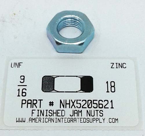 9/16-18 FINISHED HEX JAM NUT STEEL ZINC PLATED