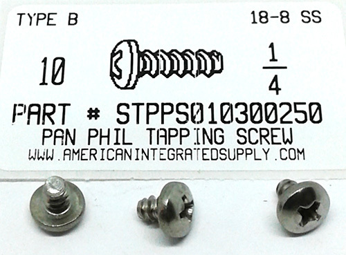 #10X1/4 PAN HEAD PHILLIPS TAPPING SCREW TYPE B 18-8 STAINLESS STEEL